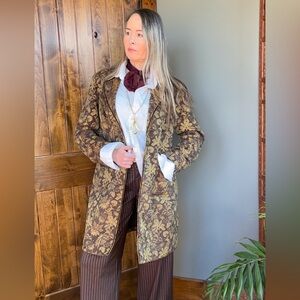 Jacquard Coat with Velvet Trim